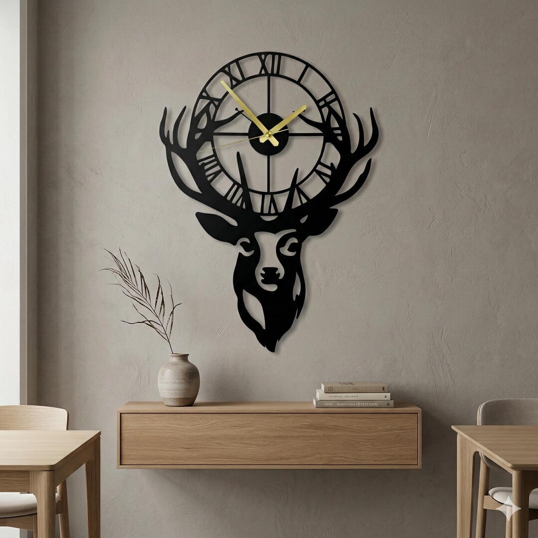 Metal Wall Clock: Deer Silhouette - Silent, Rustic Home Decor - Etsy