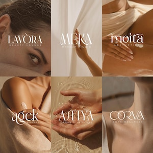 Puede incluir: Un collage de seis imágenes que presentan marcas de belleza y bienestar. Las imágenes incluyen superposiciones de texto como "Lavora Beauty Lounge", "Meka Makeup Studio", "Moita Aesthetics", "Agek Skincare", "Atiya Organic Skincare" y "Corva Soft Wellness".