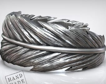 Anillo de plumas: estilo ala de ángel (plata oxidada, ajustable)