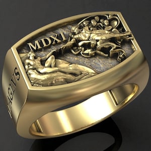 Creation Of Adam Signet Ring, Michelangelo Jewelry, Hand Of God, Renaissance Gift, Handmade Religious Band, Gold Or Silver