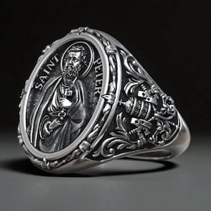 St Peter Apostel Ring, Päpstlichen Siegelring, Rom Schmuck, Silber Band, Glaube Ring für Männer, Handgemachtes christliches Geschenk