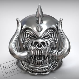 Warpig Skull Ring, Motorhead Inspired Biker Jewelry, Heavy Metal Gothic Sterling Silver