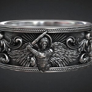 St. Michael Ring spiritueller Krieger, Erzengel Schmuck, Handgefertigtes Silberband, christlicher Glaube Ring, Engel Schutz Geschenk