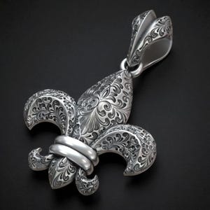 Fleur de Lis Necklace: Handcrafted Silver Pendant (44mm Baroque Design)