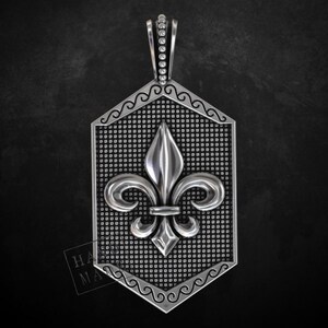 Heraldic Fleur de Lis Necklace, Medieval Shield Pendant (Unisex)