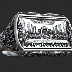 Last Supper Jesus Ring, Christian Signet, Faith Jewelry, Spiritual Band, Easter Gift, Men&#39;s Religious Accessory