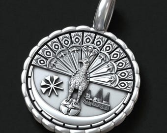 Peacock Angel Pendant: 925 Silver Yezidi Lalish Amulet