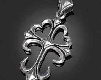 Knights Templar Silver Cross Pendant, Gothic Style (38mm)