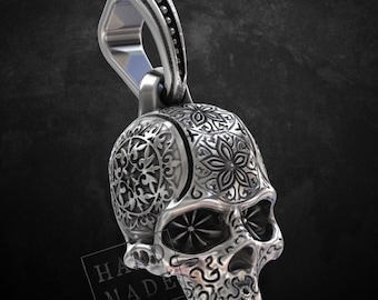 Floral Sugar Skull Pendant - Handmade Tattoo Inspired Charm