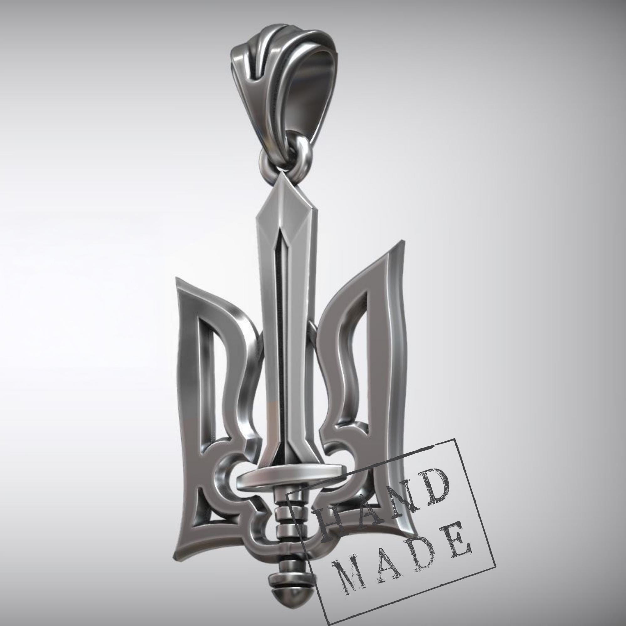 Ukrainian Tryzub Pendant: Sterling Silver - Men's Heritage Jewelry