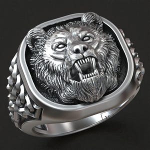 Viking Bear Head Ring, Nordic Signet, Celtic Knotwork, Warrior Jewelry, Handmade Animal Totem, Gift For Him