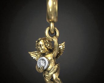 Amor Engel, Silber vergoldet, Diamant Akzent (26 mm)