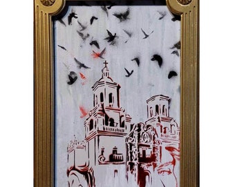 Male Figurative Painting Church Painting San Xavier Mission Graffiti on Canvas Queer Art