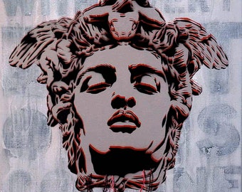 Medusa Painting, Graffiti Canvas, Graffiti Portrait, Classical Statue