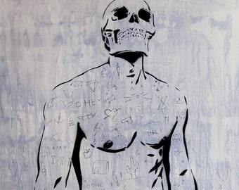 Graffiti Painting, Male figurative art, tattoo art, Skull Art, Glash Art