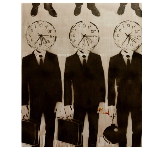 Stencil Art On Canvas Original Graffiti Painting Spray Paint Art Clockman