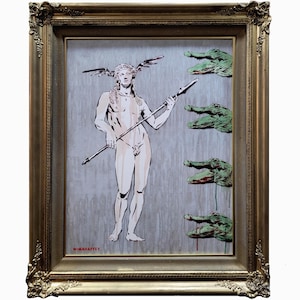 Framed Painting, Male Figurative Art in Antique Frame, Savannah Queer Art image 1