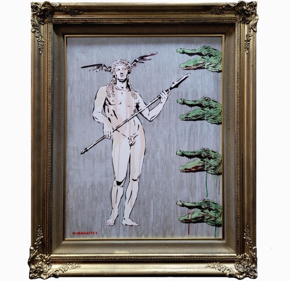 Framed Painting, Male Figurative Art in Antique Frame, Savannah Queer Art