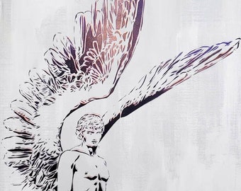 Male Angel Painting, Street Art Style Canvas, Homoerotic Art