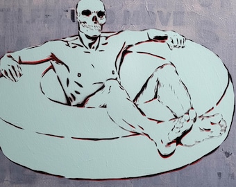 Skull Boy Graffiti Painting, male figurative art, queer art