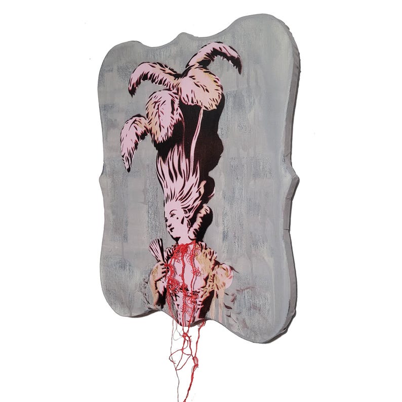 Marie Antoinette Painting, fench art graffiti, modern baroque art, mixed media art, spooky season art image 3