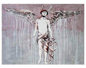 Mercury Statue, Hermes Art, Foryth Painting, Graffiti Painting Pop Art