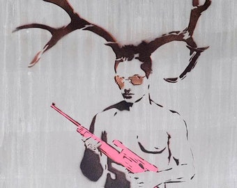 Graffiti Male Figurative Painting,  man with antlers,  queer art,  hot guy