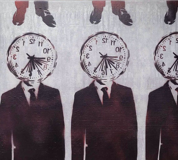 Stencil Art on canvas, Original Graffiti Painting, Spray Paint Art, Clockman