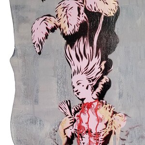 Marie Antoinette Painting, fench art graffiti, modern baroque art, mixed media art, spooky season art image 2