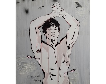 Saint Sebastian Painting Queer Art, Graffiti on Canvas, Male Study