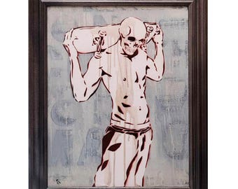 Skater Boy Skull Art: Male Figurative Graffiti Painting