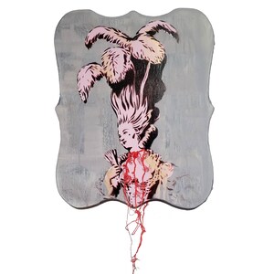 Marie Antoinette Painting, fench art graffiti, modern baroque art, mixed media art, spooky season art image 1