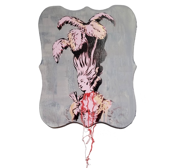 Marie Antoinette Painting, fench art graffiti, modern baroque art, mixed media art, spooky season art