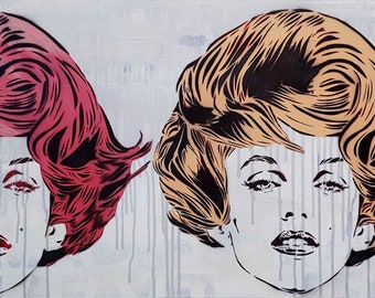 Original Marilyn Monroe Painting: 60s Big Hair Pop Art (18x36)
