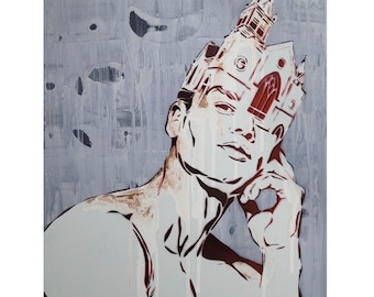 Male Figurative Painting Savannah Church Painting Graffiti on Canvas Queer Art