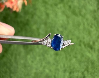 14k Solid Gold Blue Sapphire Twisted Ring • Thin Eternity Stacking Ring for Women • Blue Gemstone and Diamond Ring • Minimalist Gift Jewelry