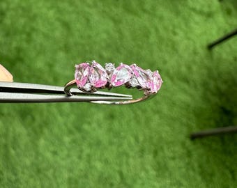 Natural Pink Sapphire and Diamond Twisted Ring . Pear Pink Sapphire Ring . Diamond and Sapphire Ring . 14k Gold Promise Ring Gift for Her