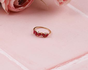 Natural Ruby and Diamond Ring in 14k Gold / Thin Ruby Stacking Rings / Minimalist Ring / Promise Ring / July Birthstone / Friendship Ring