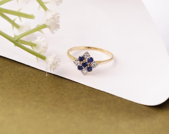 14k Solid Gold Blue Sapphire Wedding Band • Thin Eternity Stacking Ring for Women • Blue Gemstone and Diamond Ring • Minimalist Gift Jewelry