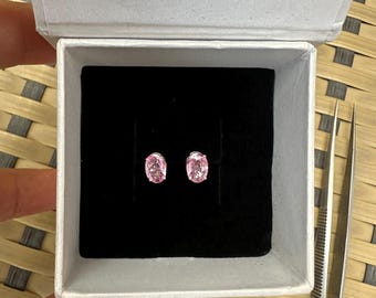 Natural Pink Sapphire 14K Gold Earrings - Solitaire Design Gemstone Ear Hoops, Solid Gold Everyday Earrings ,Fine Fashion, Handmade Jewelry