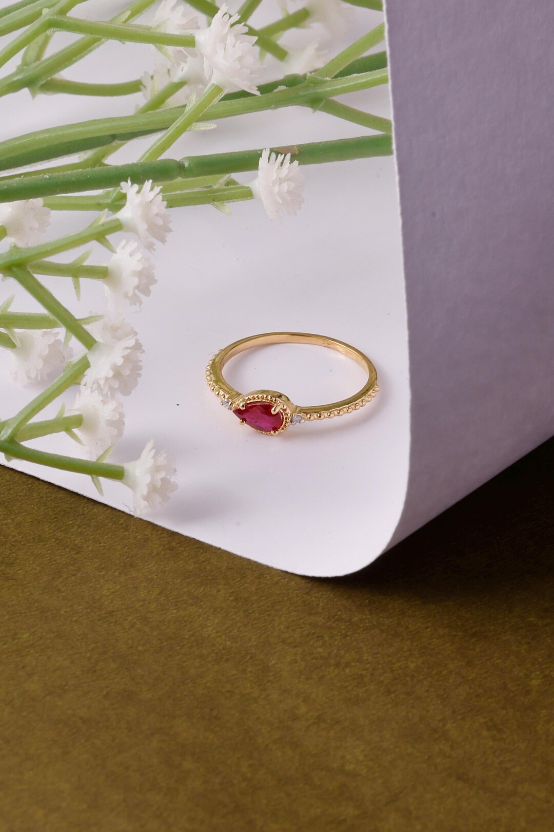 Solid 14K Gold Ruby and Diamond Ring: Dainty Eternity Design 14k Solid ...