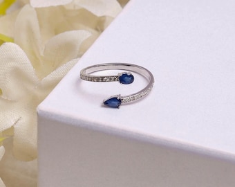 Sapphire And Diamond Wedding Band Ring, 14k Gold Blue Sapphire Ring, Stackable Genuine Blue Sapphire Ring, September Birthstone Gold Ring