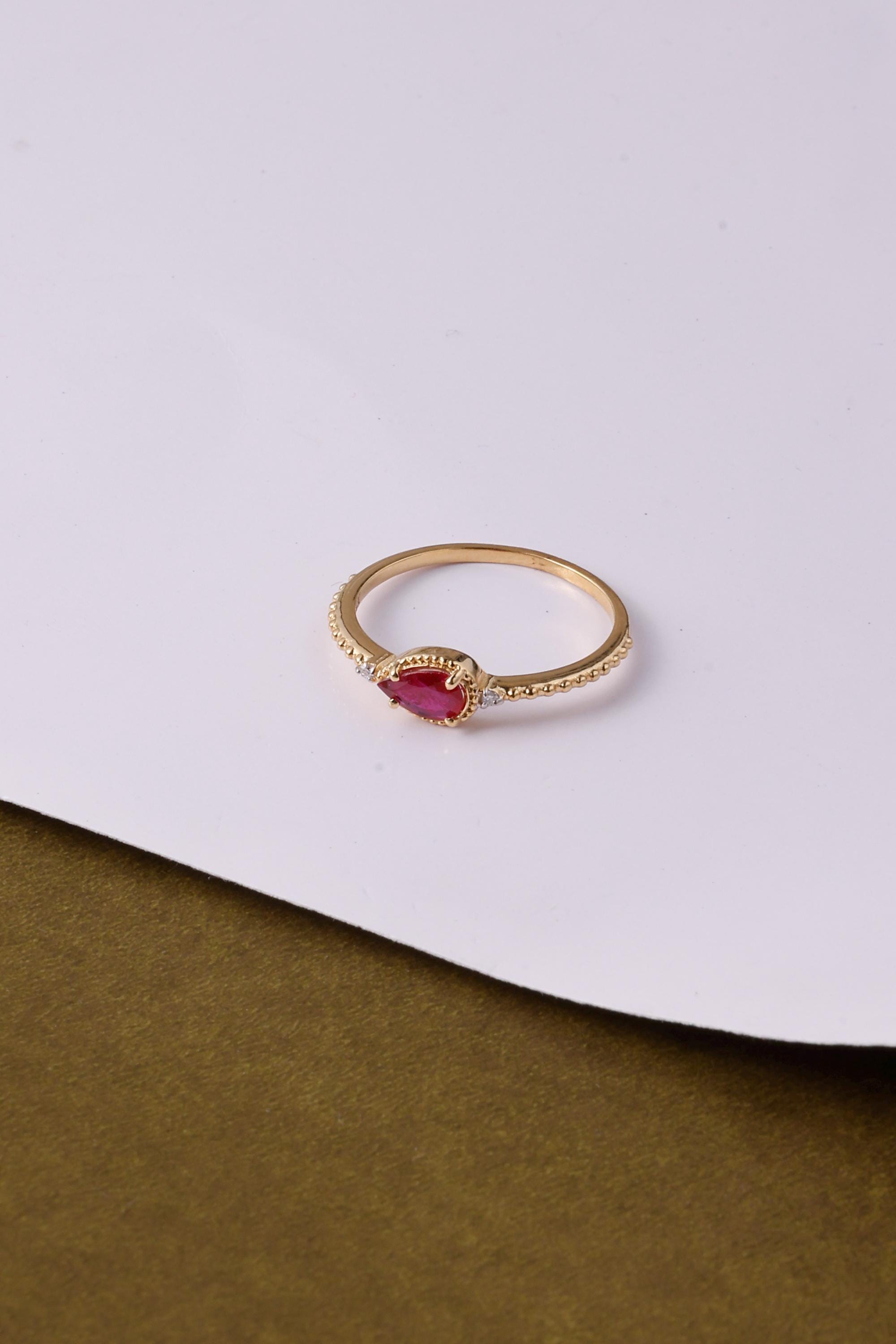 Solid 14K Gold Ruby and Diamond Ring: Dainty Eternity Design 14k Solid ...