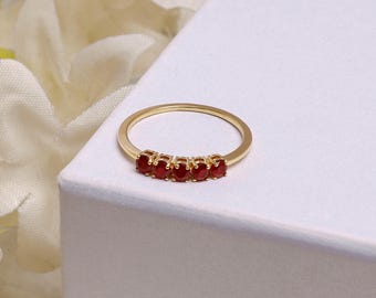 Natural Ruby Ring / Ruby Cluster Ring / Unique Ruby 14K Gold Stackable Ring / Ruby Ring Gold / Natural Ruby Ring 14k Gold / Gifts For Her