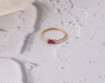Natural Ruby and Diamond Ring in 14k Gold / Thin Ruby Stacking Rings / Minimalist Ring / Promise Ring / July Birthstone / Friendship Ring