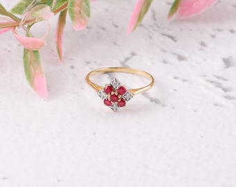 14k Solid Gold Natural Ruby Diamond  Ring, Dainty Stacking Ring, Customised Ring , Unique Stackable Ring, Half Eternity Ring, Gift for Women