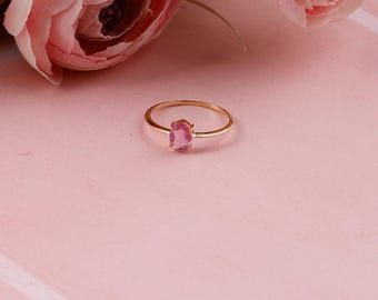 Pink Sapphire 14K Gold Ring: Dainty Eternity Band Dainty Stacking Ring, Half Eternity Ring, Gold Ring, Simple Ring, Minimalist Ring for Her