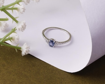 Genuine Sapphire Ring 14K Gold Oval Blue Natural Sapphire and Diamond Ring Gift for Her September Birthstone Jewelry Elegant Engagement Ring