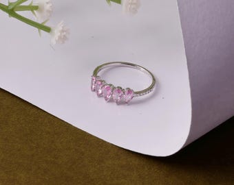 Pink Sapphire and Diamond Ring / 14k Gold Eternity Pink Sapphire Wedding Band / Stackable Natural Genuine Pink Sapphire Ring / Fine Jewelry