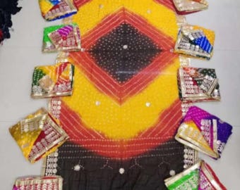 Écharpe Bandhani Dupatta : soie artistique multicolore avec bordure à pampilles